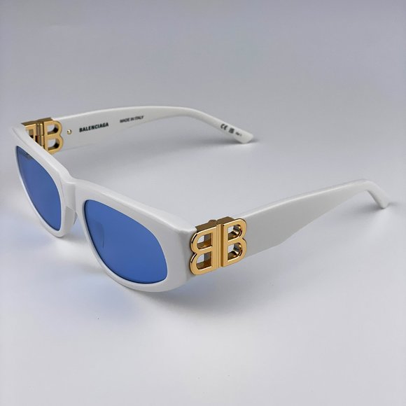 Balenciaga BB0095S 004 BRAND NEW Sunglasses White Gold Light Blue Cat Eye Unisex - Picture 10 of 13